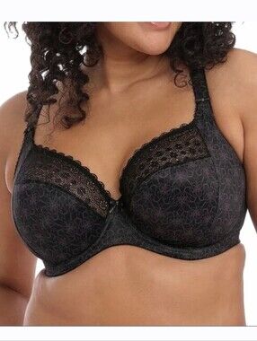 ELOMI Kim Plunge Bra 34L Black Stretch Floral Lace Underwire EL4340